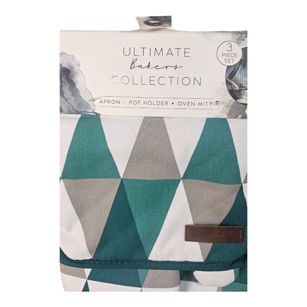 Eco One Ultimate Bakers Collection Apron Pot Holder Oven Mitt Green Diamond Prin - Picture 3 of 5